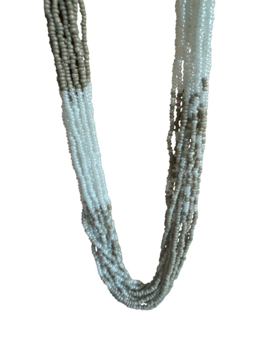 Handmade Multi-Strand Beige White Seed Bead Necklace Vintage Boho Statement